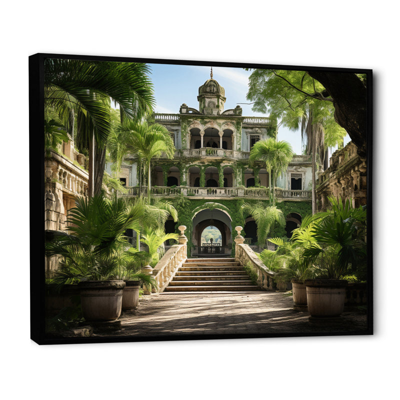 Cuba Colonial Charm Green, reproduction d'art sur toile, H 16 po x l 32 po x P 1 po, Cadre flottant noir