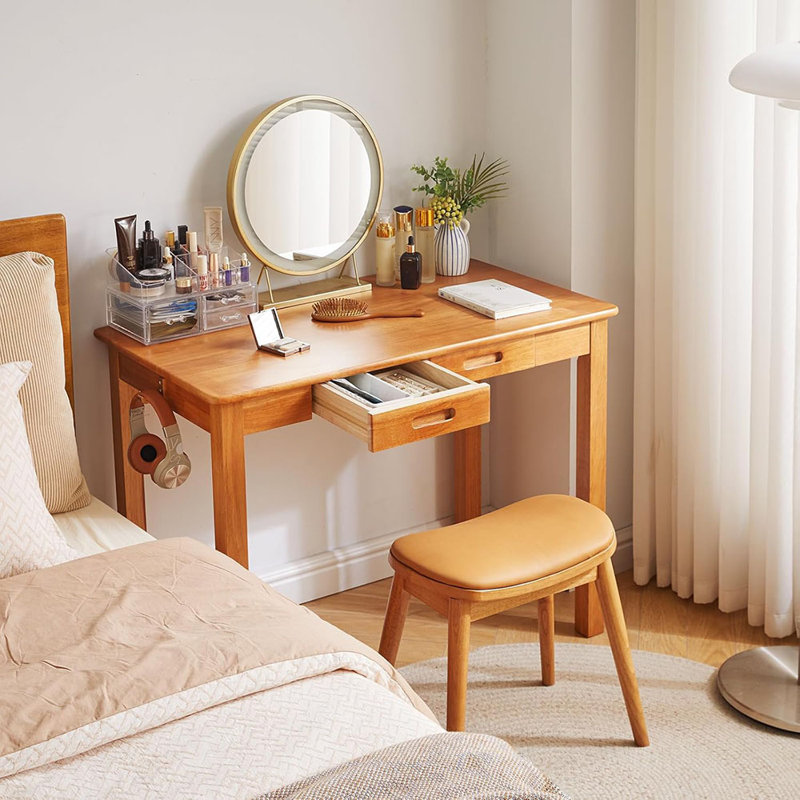 Desk With Drawers And Hooks, Small Computer Table, 39X22x30inch Work Desk, Study Table, Small Wooden Dining Table, Brown