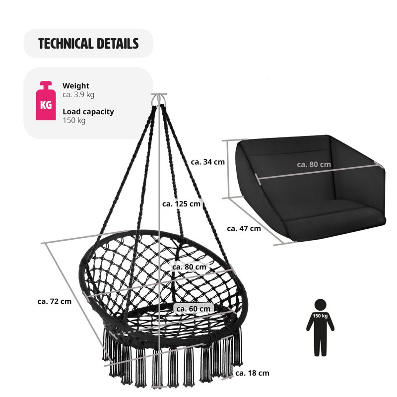 Hanging Egg Chair With Cushion, Black