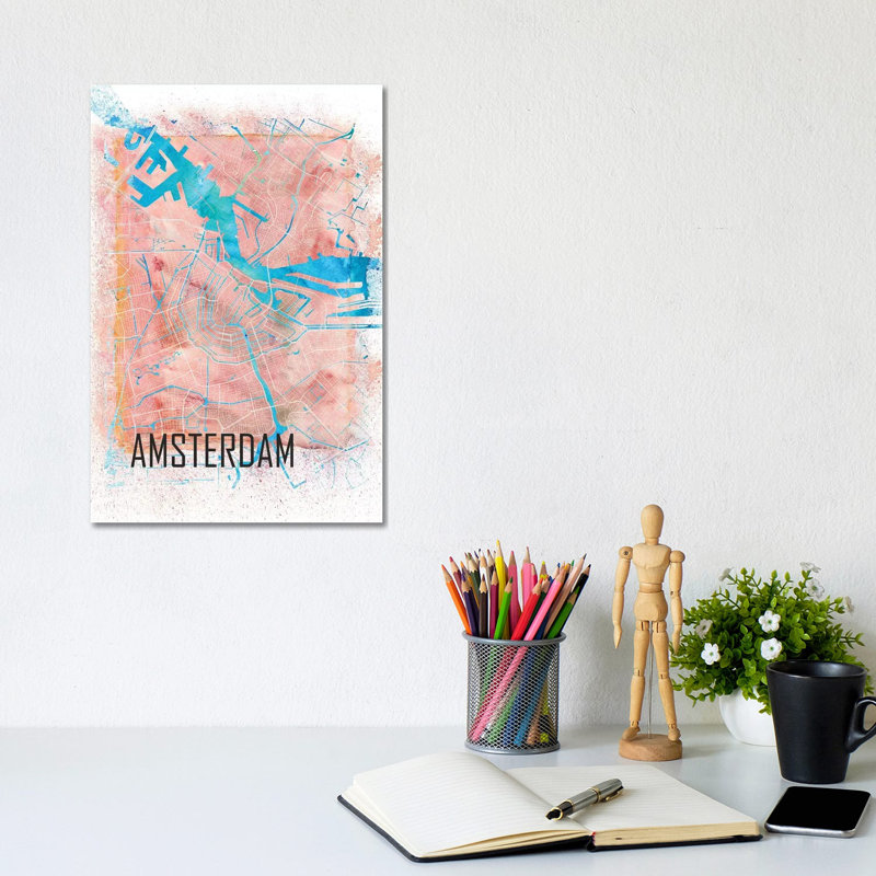 Amsterdam Netherlands Clean Iconic City Map by Markus & Martina Bleichner - Wrapped Canvas Print, 20.32 cm H x 30.48 cm W