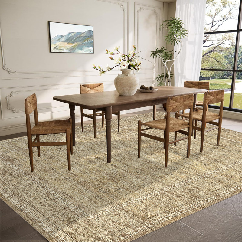 Tapis moderne et abstrait pour chambre à coucher et salon, Beige, 9 x 12 pi