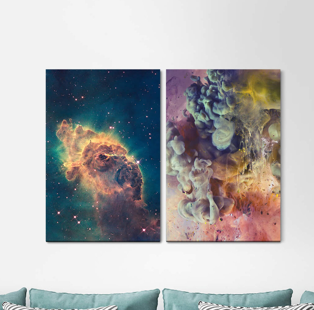 2-tlg. Leinwandbilder-Set - Grafikdruck „Nebula Space Stars Galaxy”