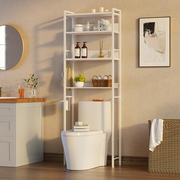 Modern White & Rose Gold Slim Bathroom Storage Cabinet Freestanding Toilet  Paper Holder