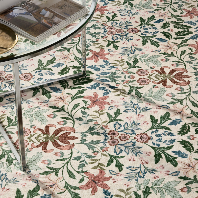 Tapis floral lavable à la machine avec technologie AirFlo EVERWASH Haven Vintage, ivoire, 2 pi 6 po x 7 pi, Ivoire ivoire
