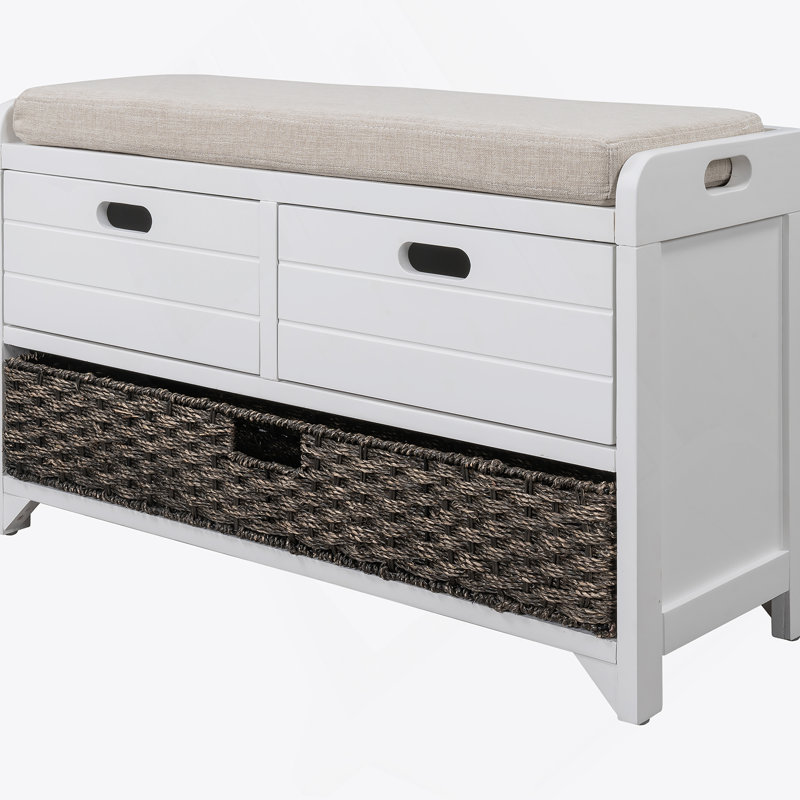 Banc de rangement avec panier amovible et 2 tiroirs, Blanc