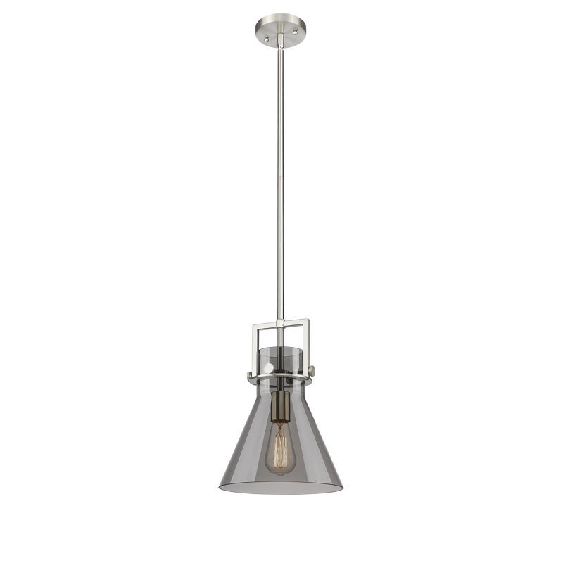 Luminaire suspendu avec tige 30 po Coterie, H 13,63 po x l 10 po x P 10 po, Plaqué couleur fumée, Nickel satiné