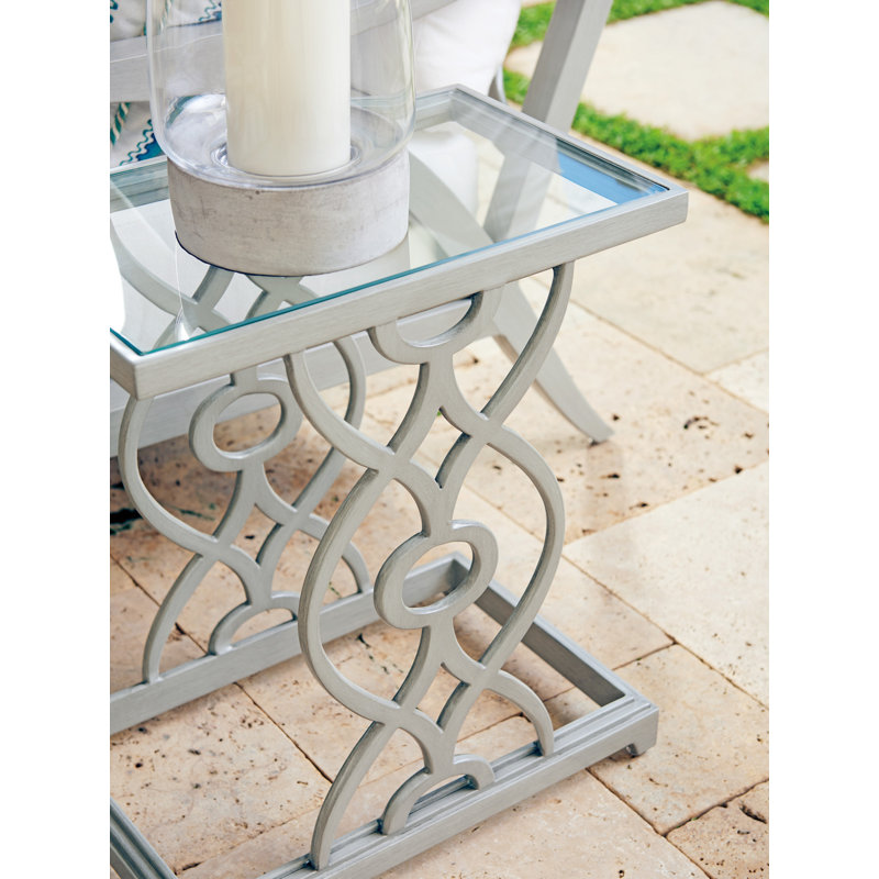 Gray Aluminum Rectangular Accent Table with Glass Top