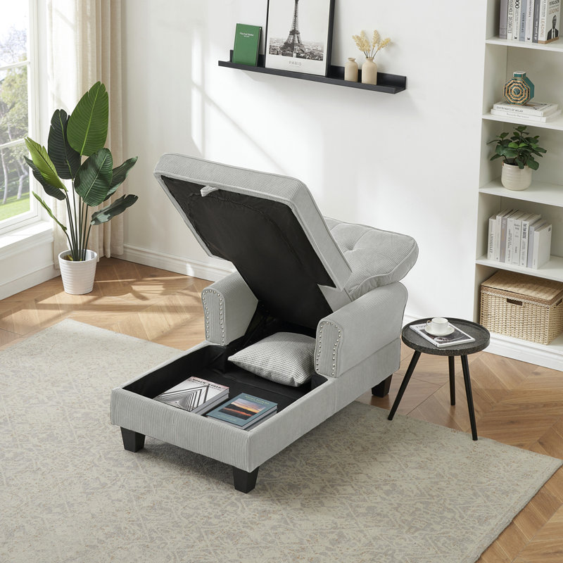 Chaise longue rembourrée, Velours côtelé beige