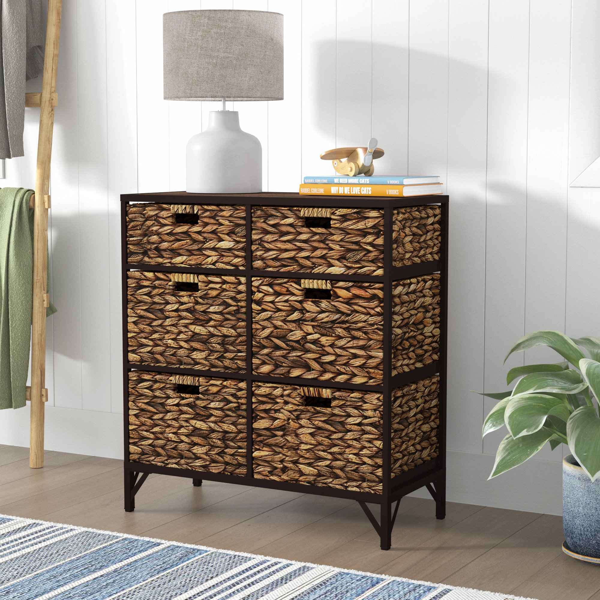 ClickDecor Nelson Storage Chest Cabinet with 2 Wicker Baskets