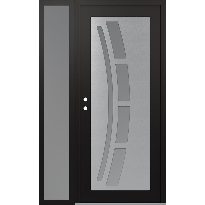 C12 droitier 48 po X 80 po Panneau d'entrée en acier argenté et verre givré noir et blanc avec porte d'entrée avant en verre givré Sidelite