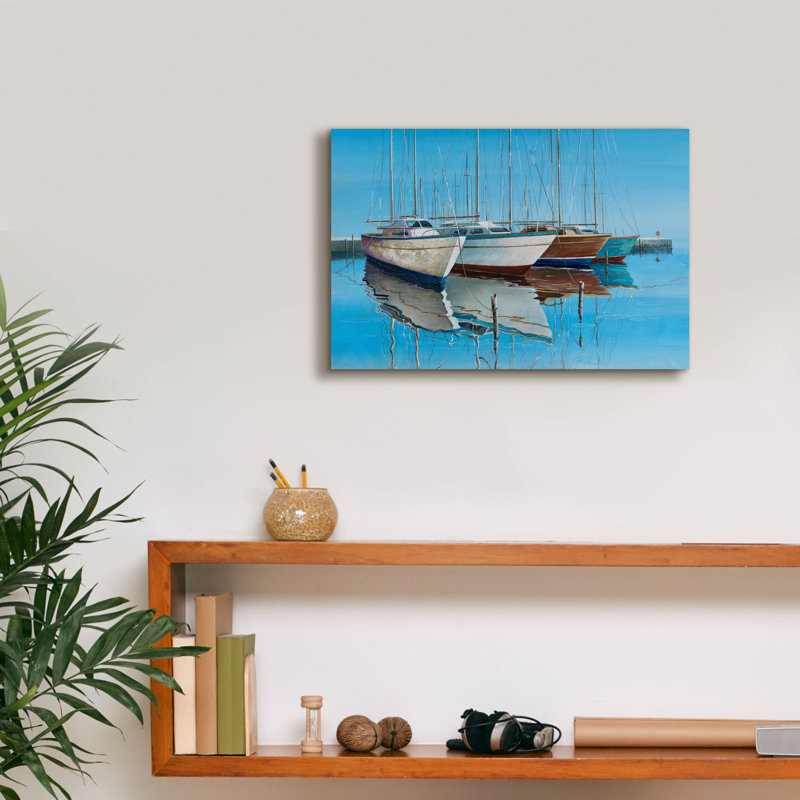 Art mural sur toile Breakwater Bay, "Bateaux dans le port" par Max Maxx, H 12 po x l 18 po x P 0,75 po