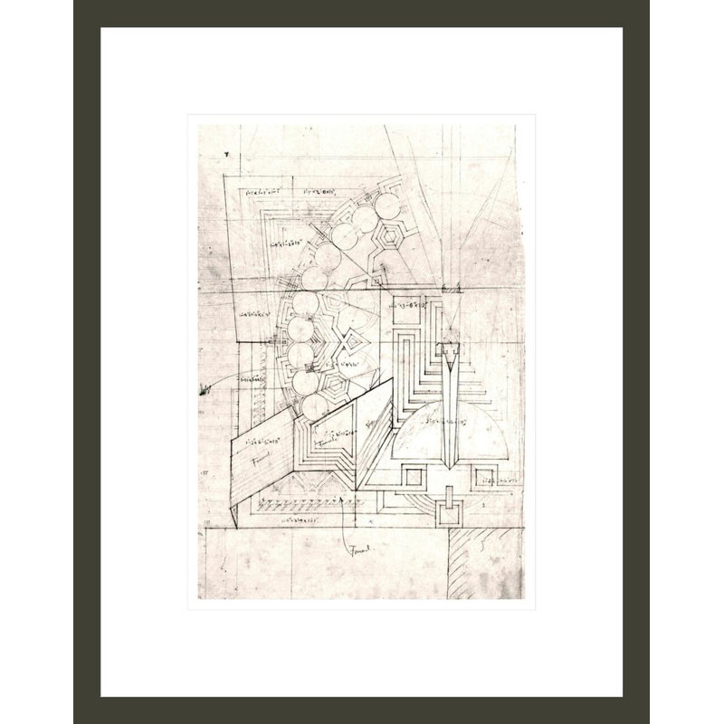 «Imperial Hotel Peacock Fan Mural» par Frank Lloyd Wright, impression giclée encadrée, H 16,75 po x l 13,33 po