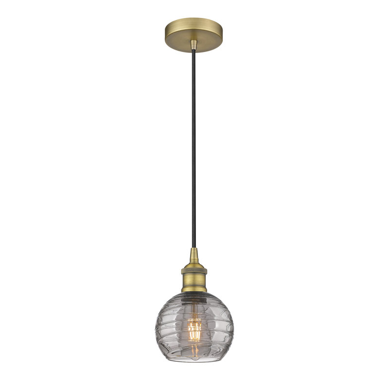 1 - Light Single Globle Pendant, 8.75" H x 6" W x 6" D, Brushed Brass, Light Smoke