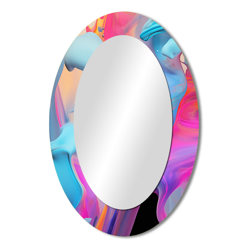 Paint Fusion V - Grand miroir mural ovale sur métal, H 36 po x l 24 po