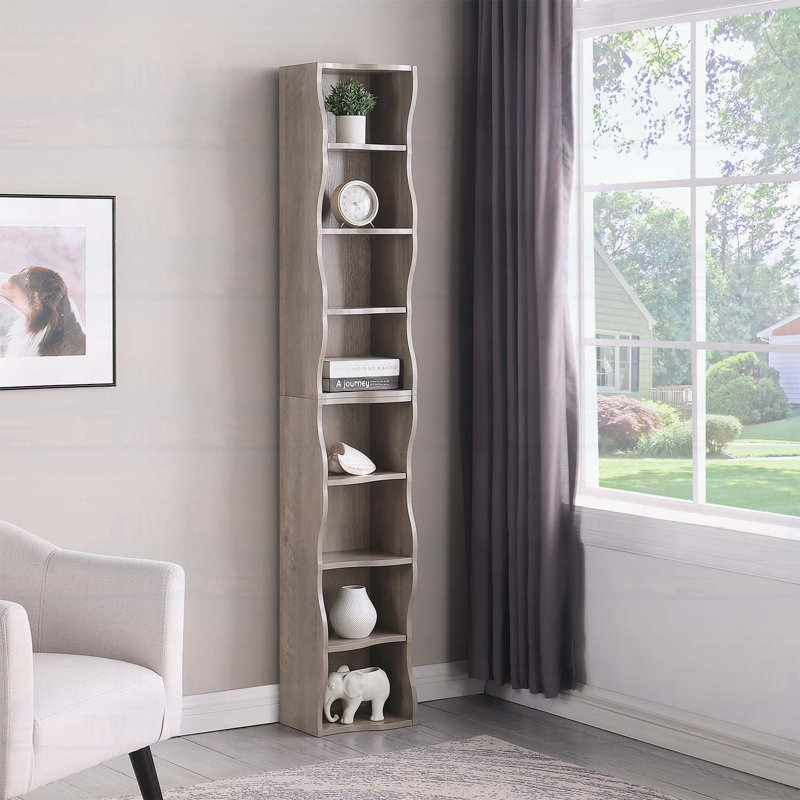 Bibliothèque ultra-mince à 8 couches ajustables avec bordure ondulée, idéale pour le bureau personnel et le rangement multifonctionnel