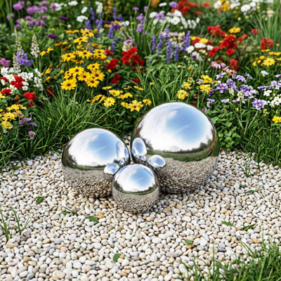  Gazing Ball Silver Stainless Steel 201 Decorative Ornaments Garden Home