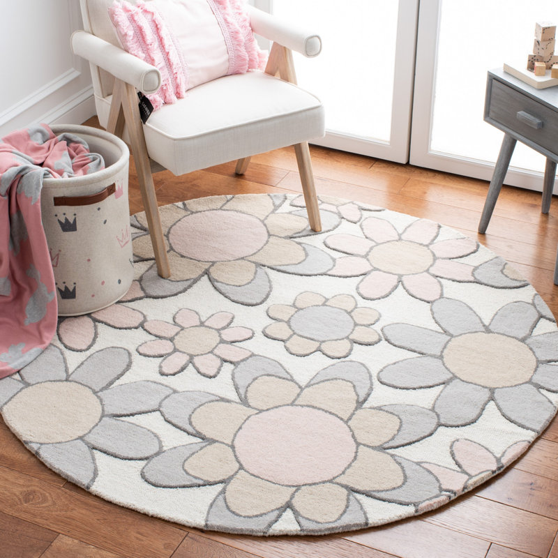 Tapis gris / rose en laine touffeté à la main Asger, Rond 5 pi