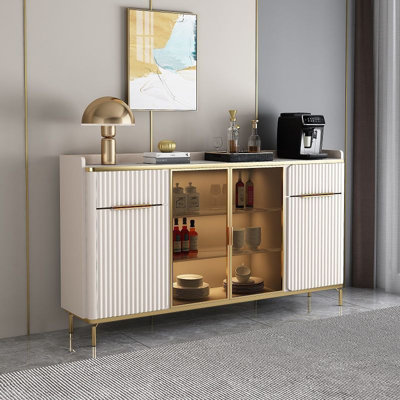 Buffet 63 "moderne avec portes en bois fritté et portes cannelées en blanc et or