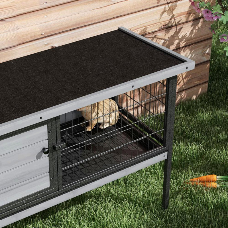 Cage à lapin en bois surélevée sans plateau de fuite, gris