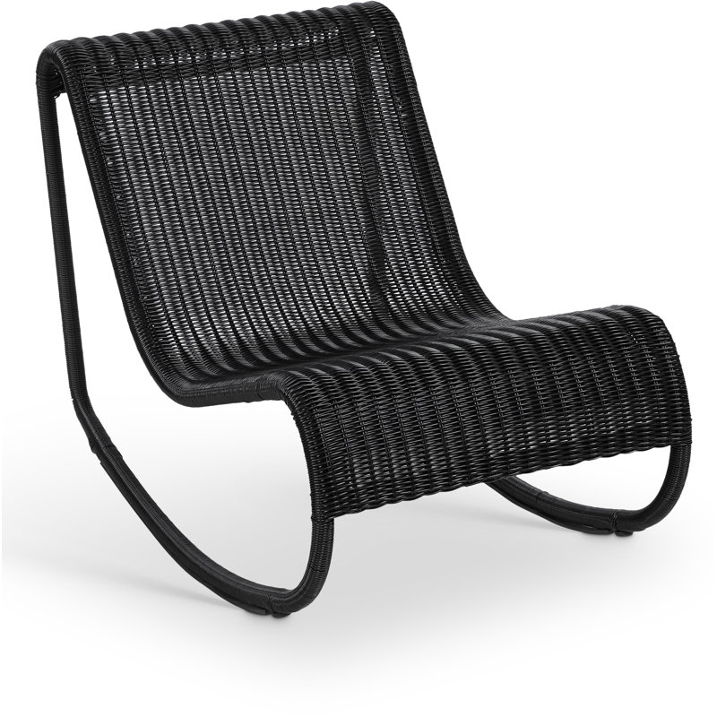 Chaise berçante d'extérieur en osier Antigua, Noir, noir, noir, noir