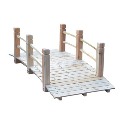 Passerelle en arc de jardin en bois de sapin avec rampes latérales pour cour, jardin et ruisseaux Outsunny