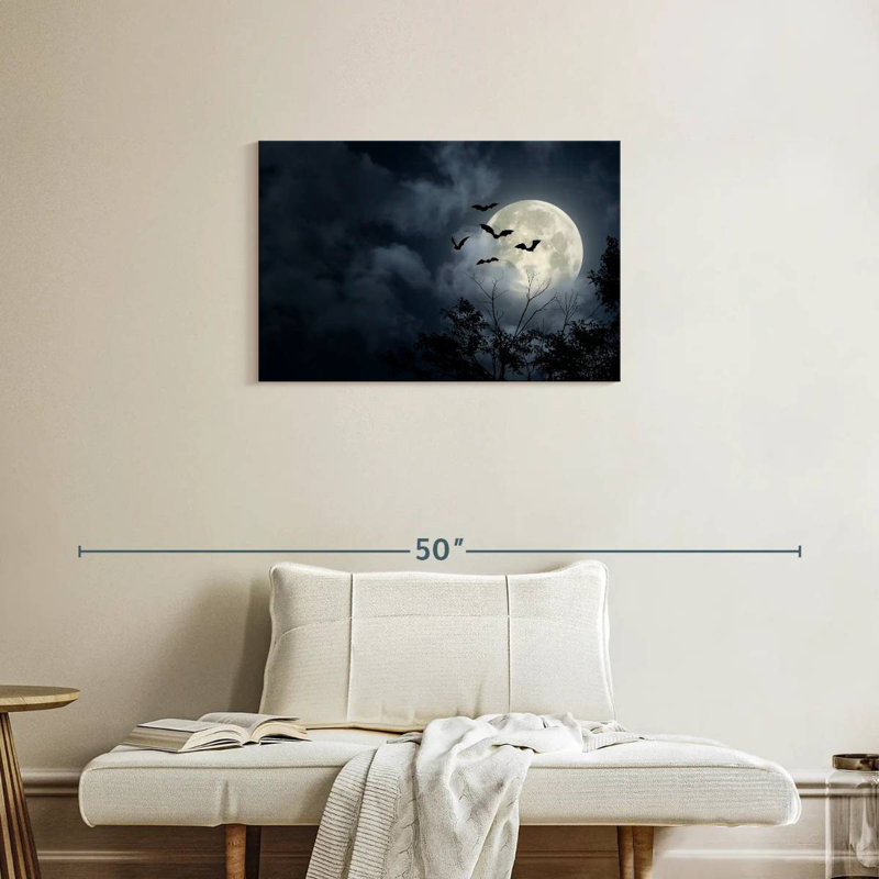 Brampt Flying Bats And Full Moon, 20" H x 30" W