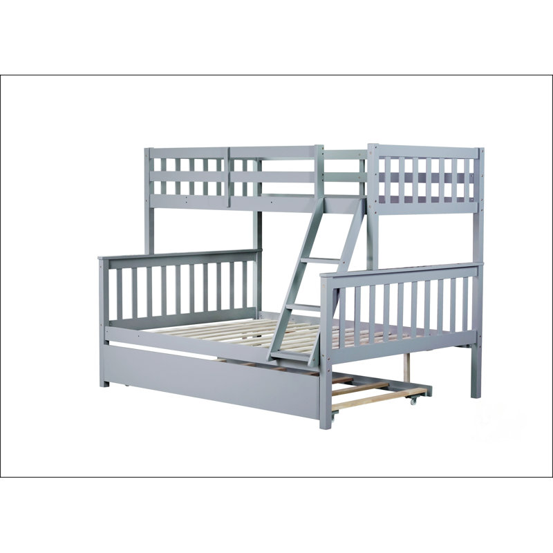 Lit simple superposé en bois d'hévéa avec lit gigogne, gris