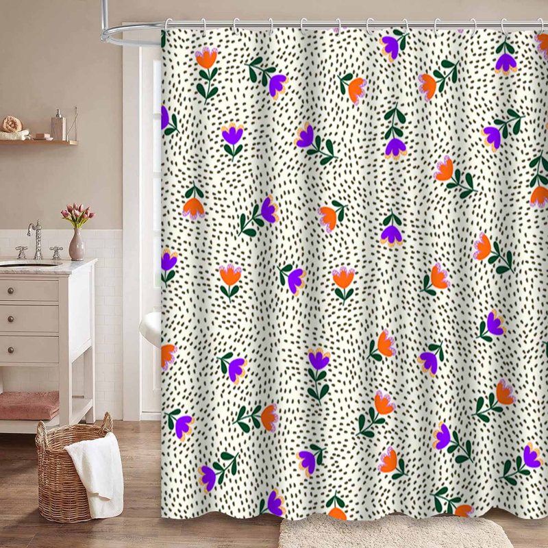 Rideau de douche artistique avec 12 crochets roses, L 72 po x l 84 po