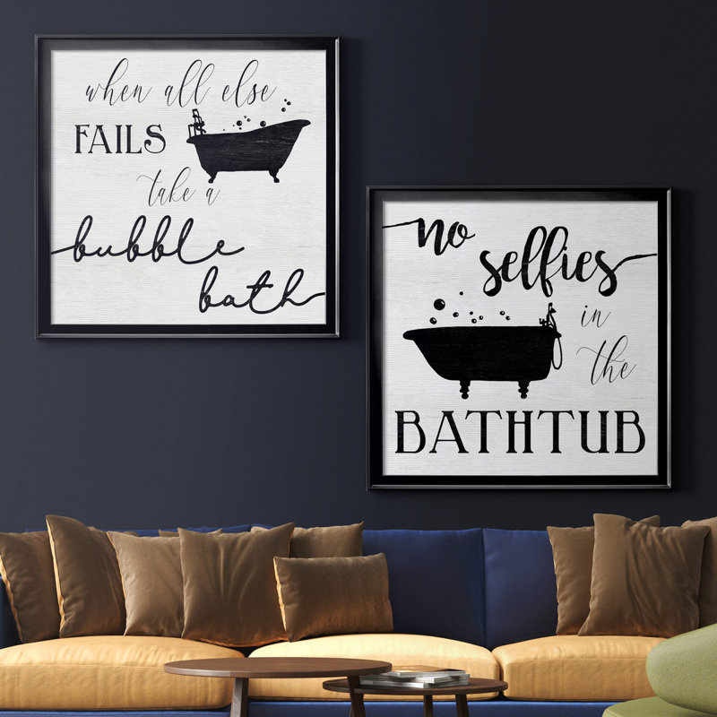 «Take A Bubble Bath», ensemble de 2 reproductions d'impressions, Toile avec cadre noir, Pas de tapis