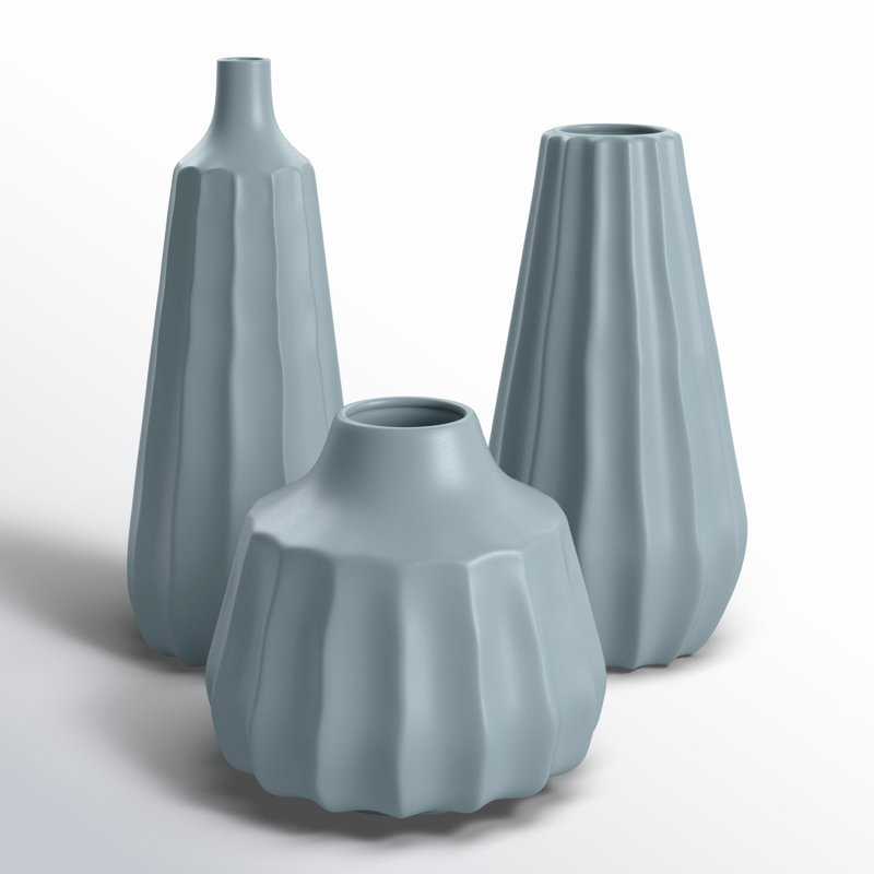 Ensemble de 3 vases de table en céramique Arether, Bleu pâle
