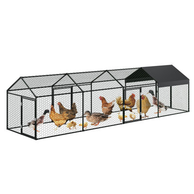 Metal Chicken Coop with Waterproof and Anti-UV Cover, Chicken Run for Yard with 3/2 Doors, Poultry Cage for Rabbit Duck Goose