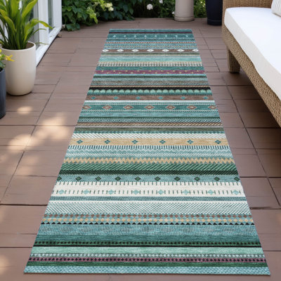 Machine Washable Indoor/Outdoor Husby ACN2218 Striped Rug