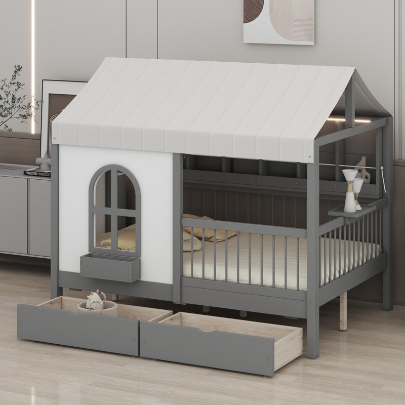 House Bed With Large Drawers, Grey