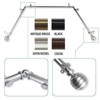 Pepin Steel Rod/Resin Finials Adjustable 78'' to 144'' 0.81'' Bay Window Single Curtain Rod