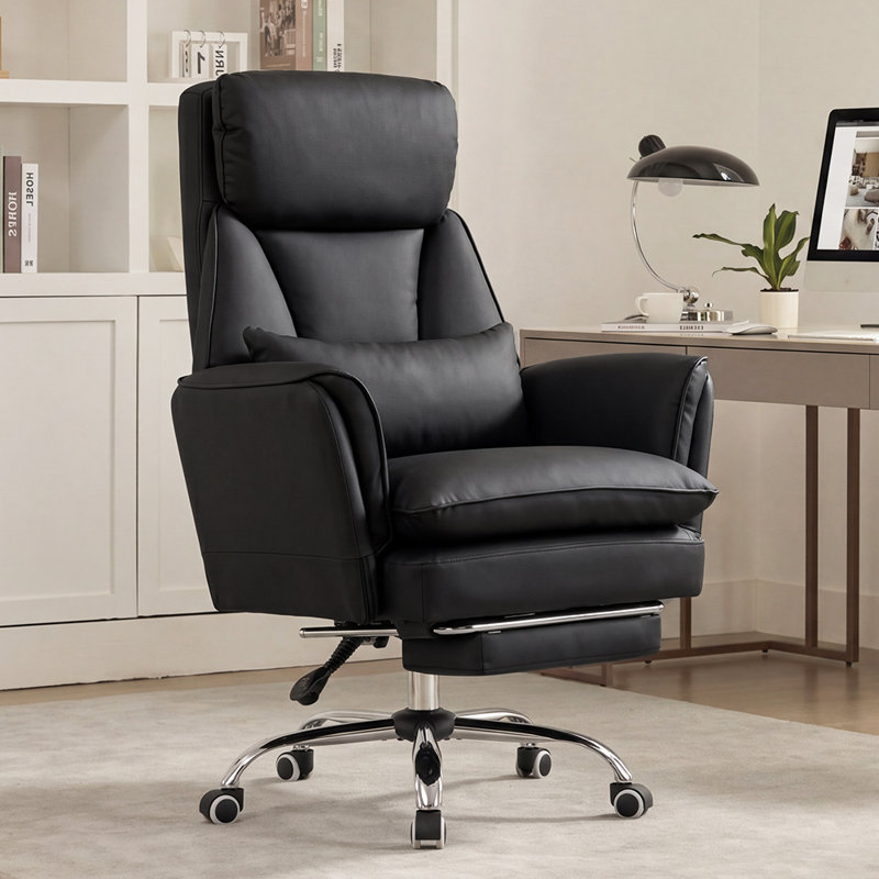 Ergonomic Reclining Office Chair with 180° Flip-Up Arms & Independent Lumbar Support – Heavy Duty Executive Gaming Chair with Retractable Footrest