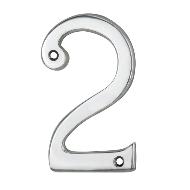 Clapham 7cm H Brass House Number, 2, Polished Chrome