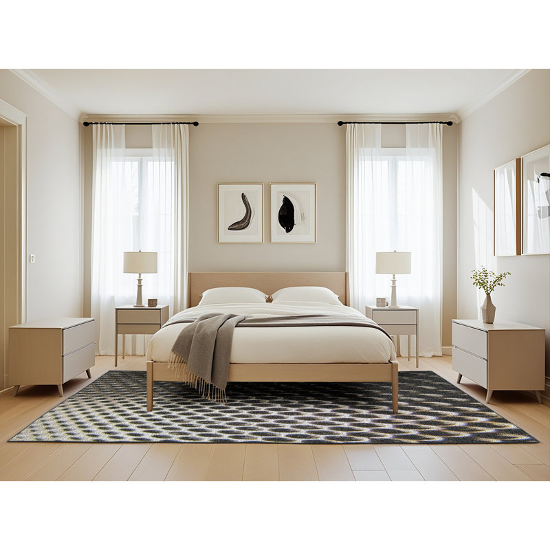 Tapis noir/gris tissé à la machine, Rectangle 5 pi x 8 pi
