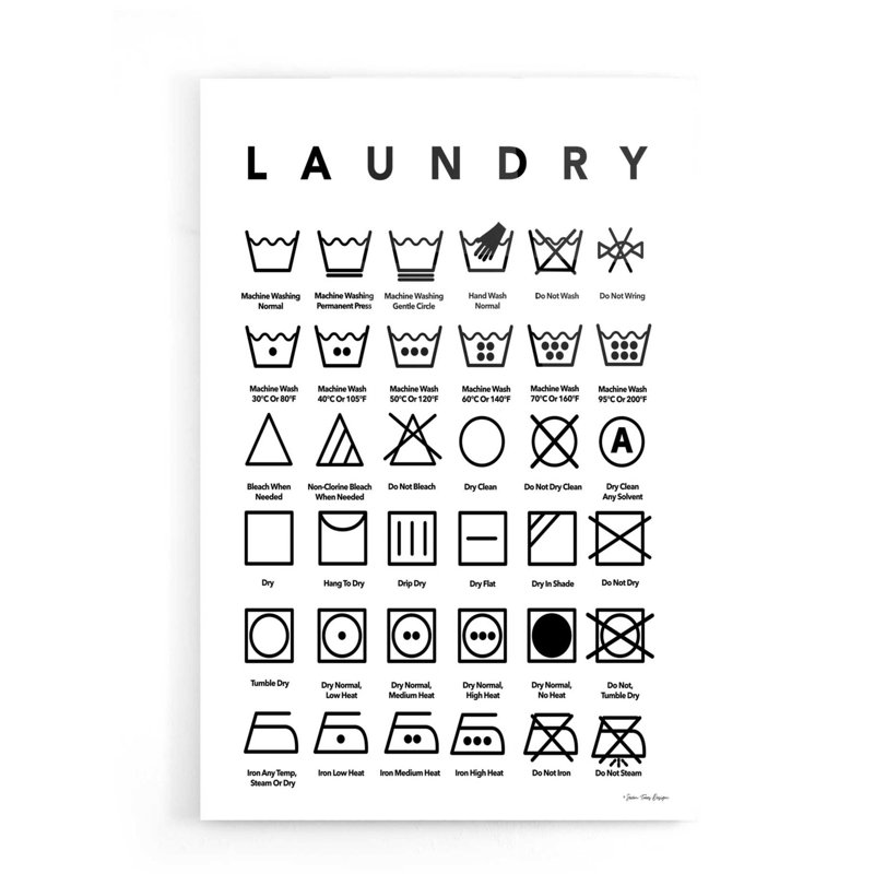 «Laundry Symbols» par Seven Trees Design, art mural en verre acrylique, H 24 po x l 16 po x P 0,2 po