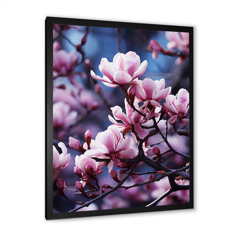 Magnolias mauves mystiques, impression sur toile, H 20 po x l 12 po x P 1 po, Cadre photo noir