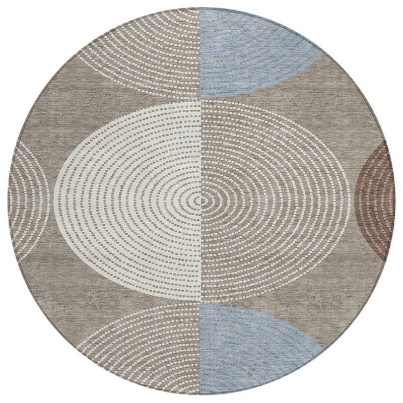 Machine Washable Indoor/Outdoor Jenning ACN2281 Geometric Rug, Round 8'
