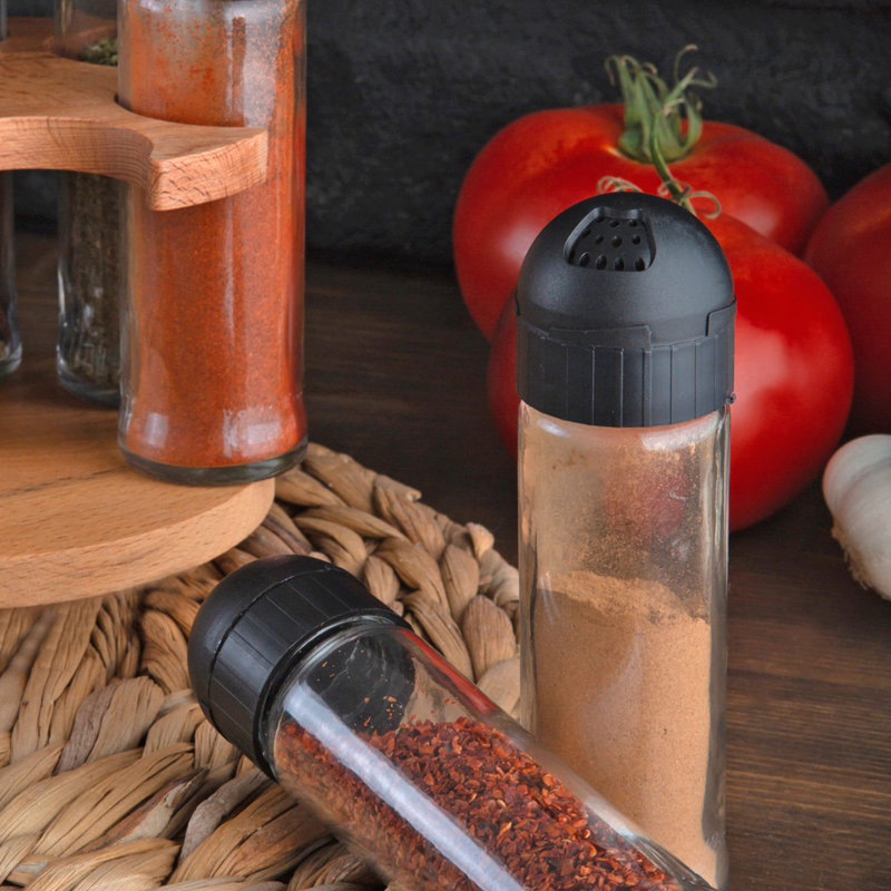 Freestanding Wood Spice Jar & Rack Set