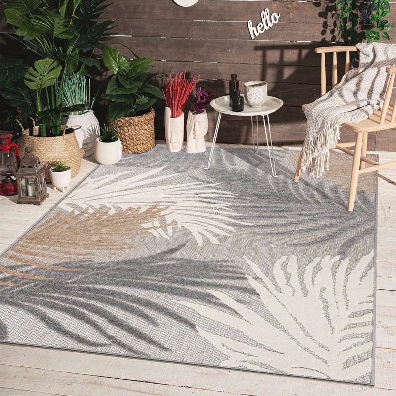 Hernandez Floral Indoor & Outdoor Area Rug, Rectangle 10' x 14', Beige/White/Gray