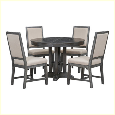 Ensemble de salle à manger 5 pièces avec table ronde et 4 chaises rembourrées