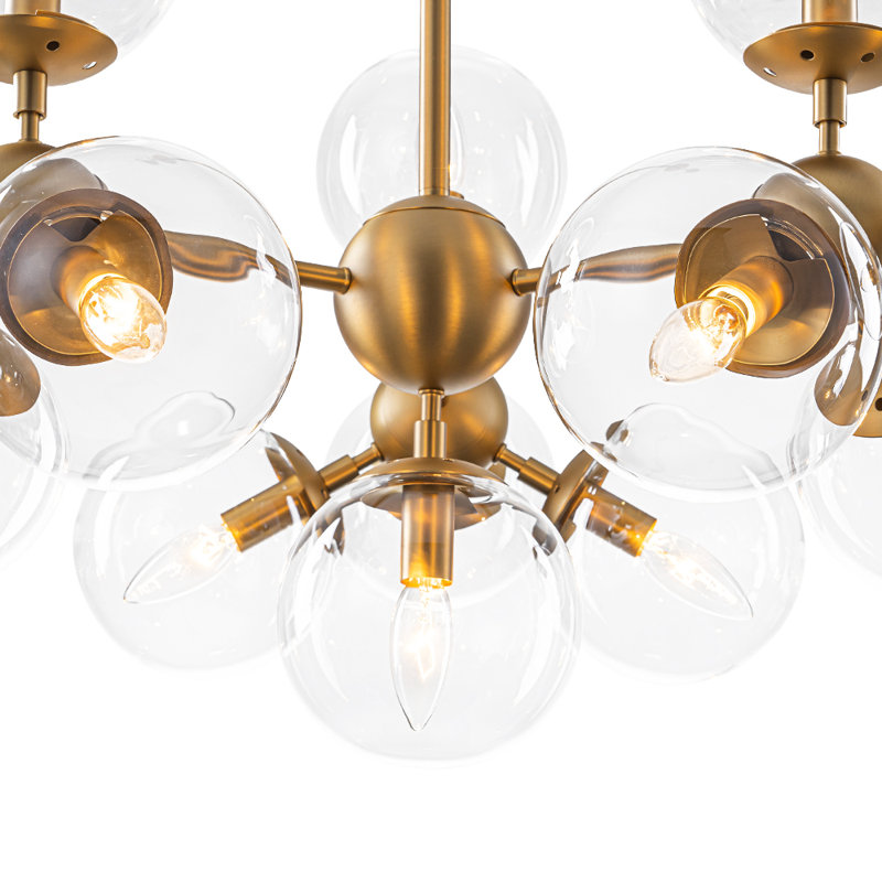 Bold Modern 13-Light Cluster Clear Glass Chandelier