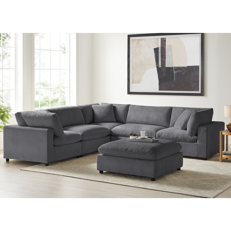 Vinessa Modular 6-Piece Sectional, Gray Corduroy