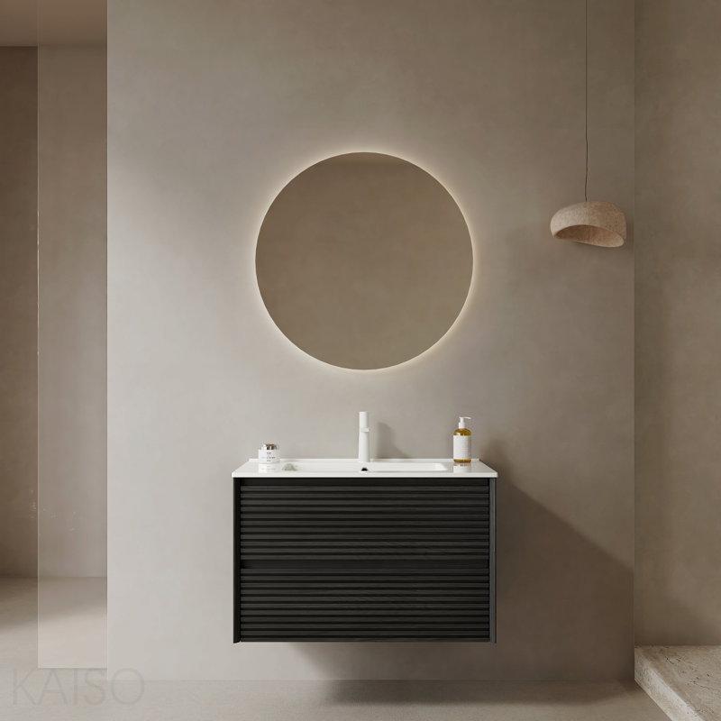 Meuble-lavabo de salle de bain avec lavabo mural en contreplaqué flottant mural avec 2 tiroirs 30 po Bron