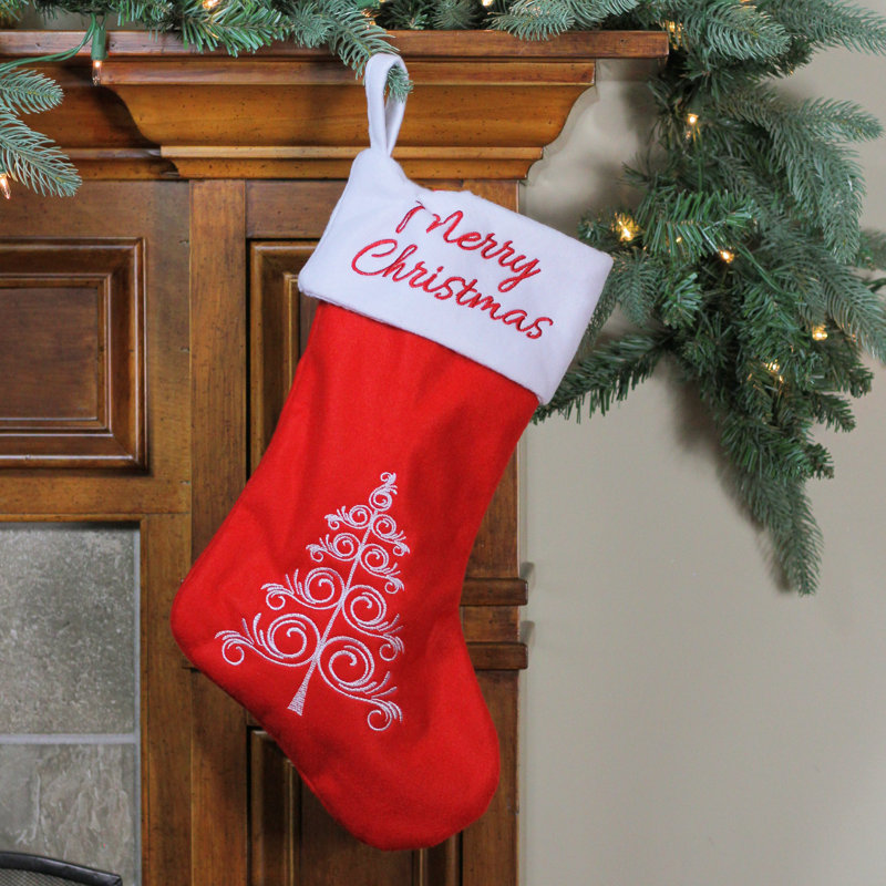 Chaussette de Noël 15,75 "rouge et blanche avec manchette