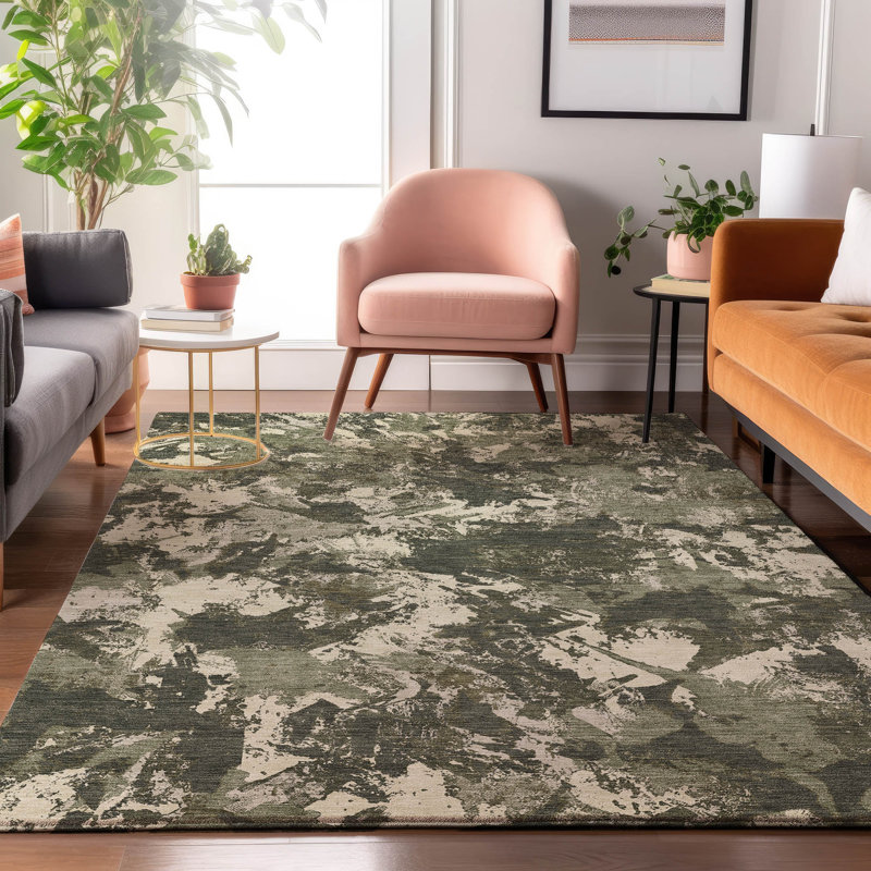 Tapis olive Prisco lavable à la machine de qualité supérieure, Rectangle 9 pi x 12 pi