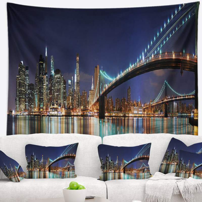 Tapisserie panorama en polyester cityscape photo brooklyn avec accessoires suspendu inclus, 68" H x 80" W