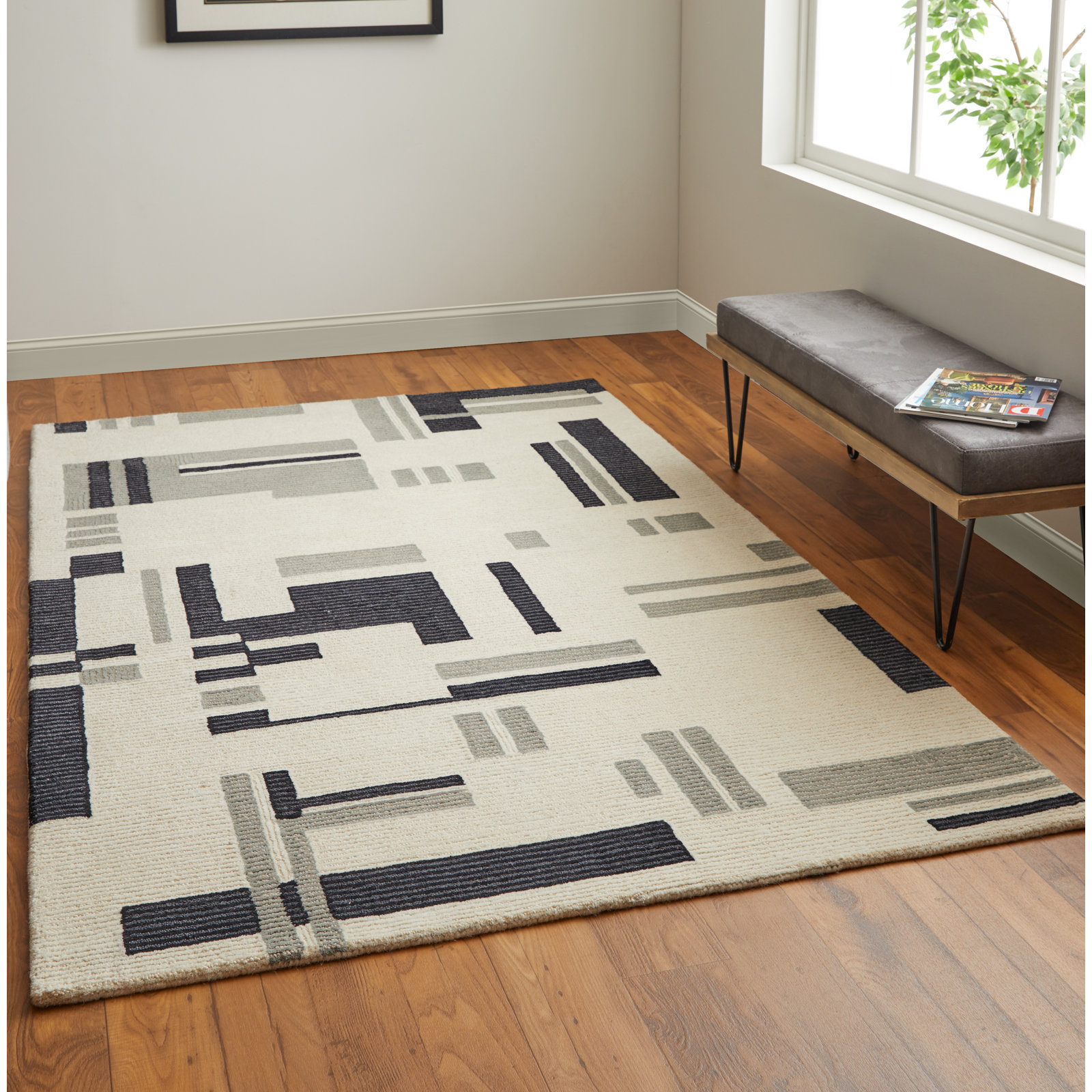 Nya Black/Ivory Rug, Rectangle 9' x 12'